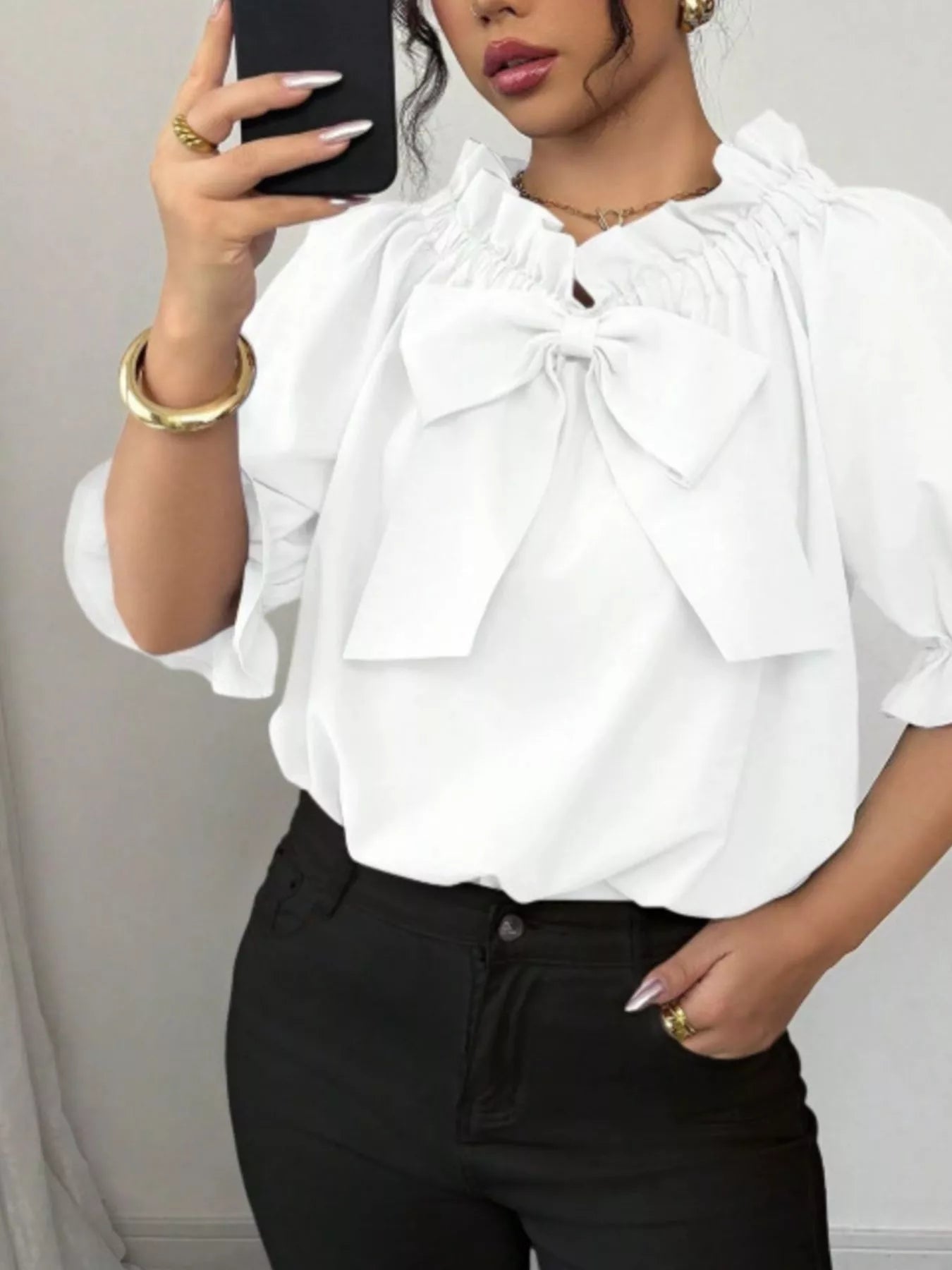 Bow Flounce Sleeve Blouse 
