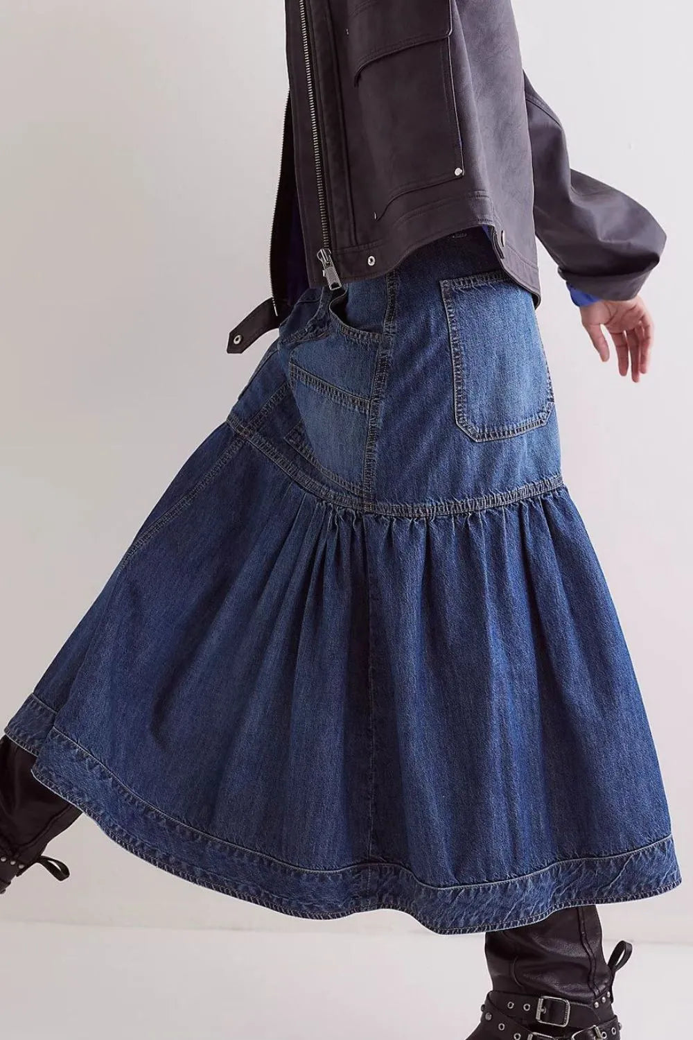 Midi Denim Skirt with Pockets 