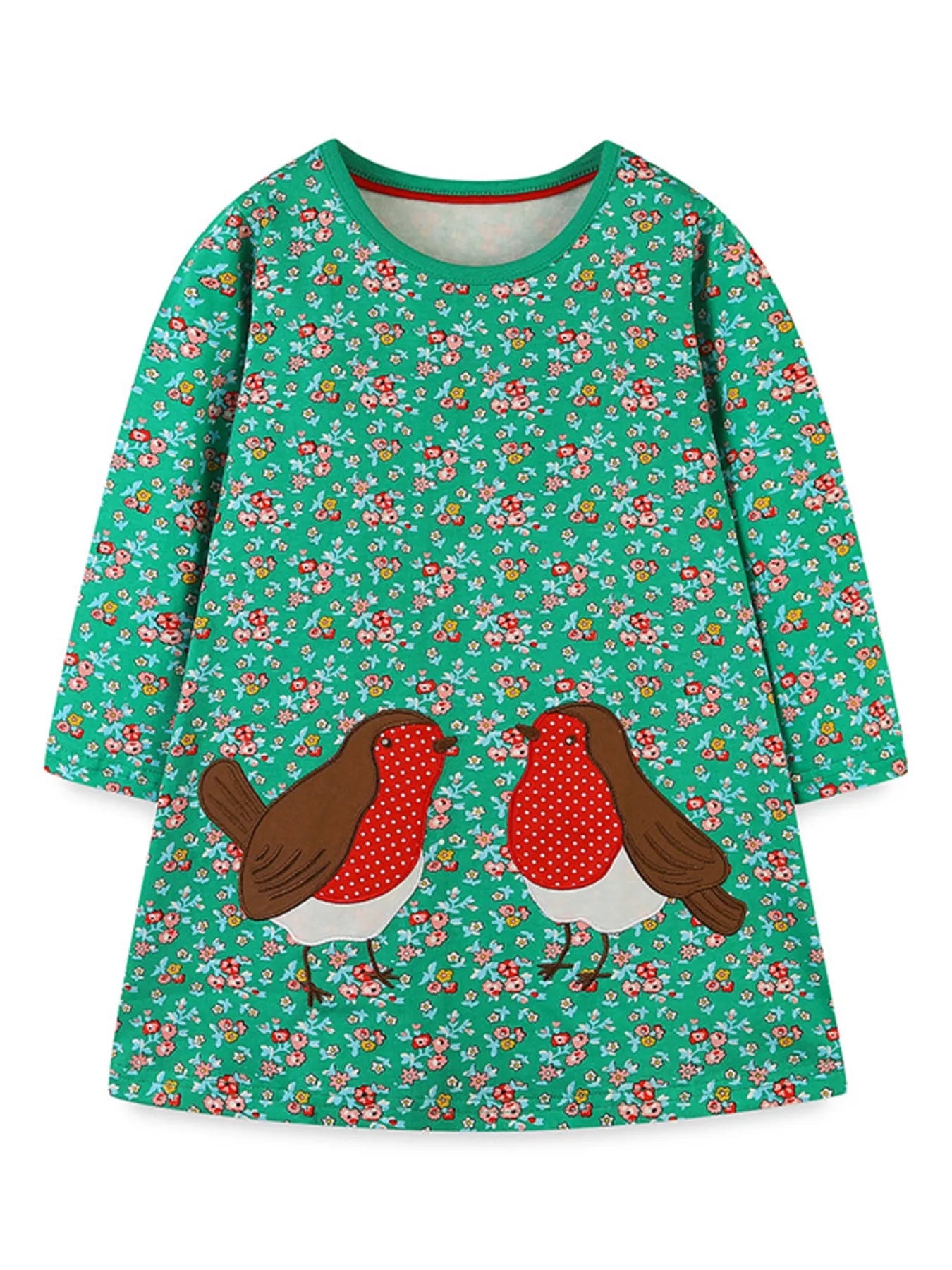 Children's Floral Print Bird Long Sleeve Dress 