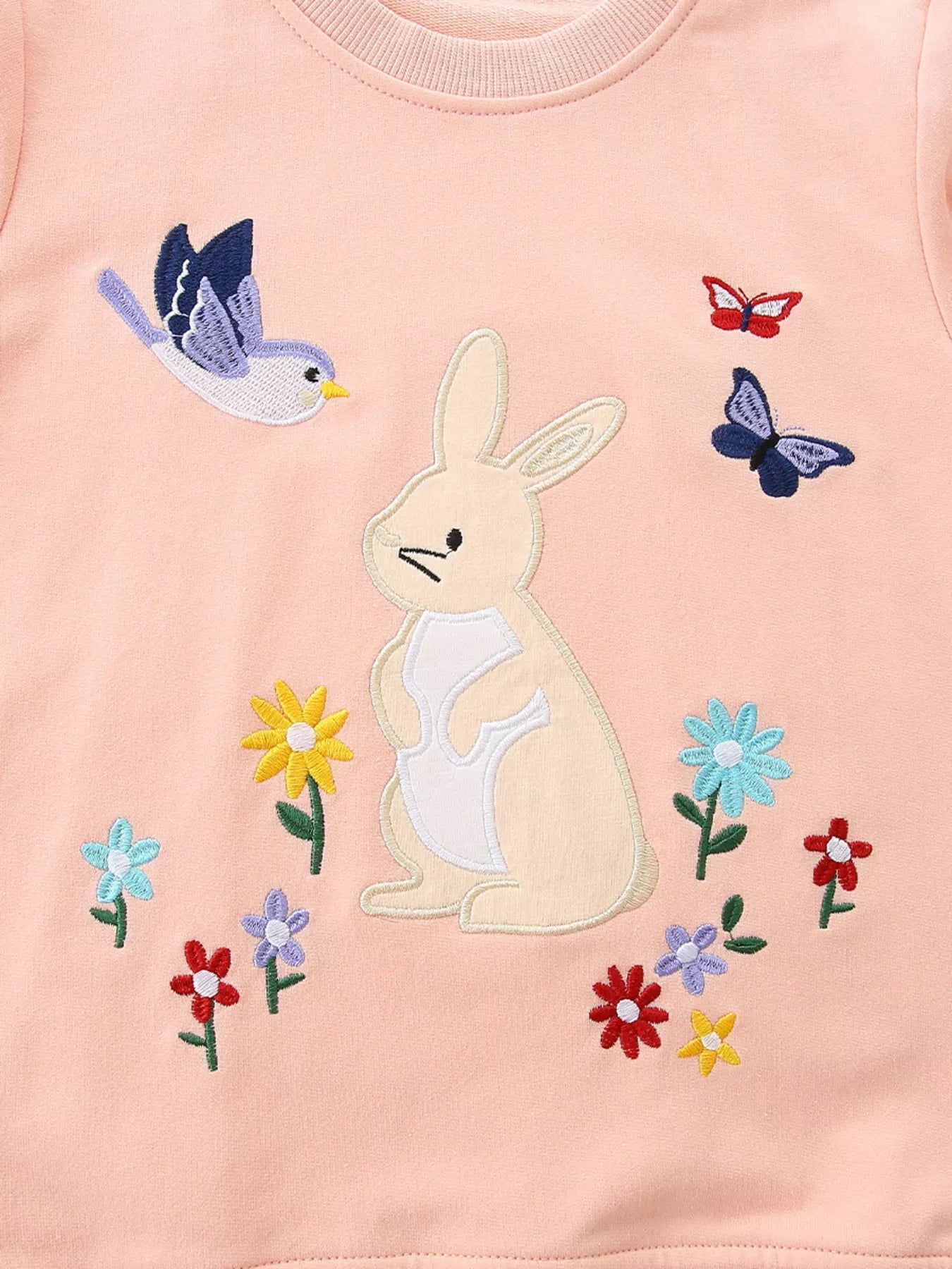 Children's Cute Bunny Embroidered Round Neck Sweatshirt 