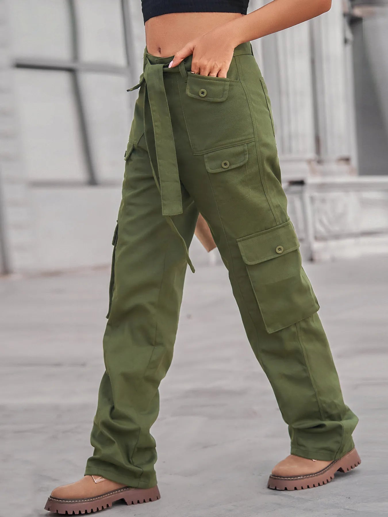 High-Waisted Multi-Pocket Cargo Jeans 