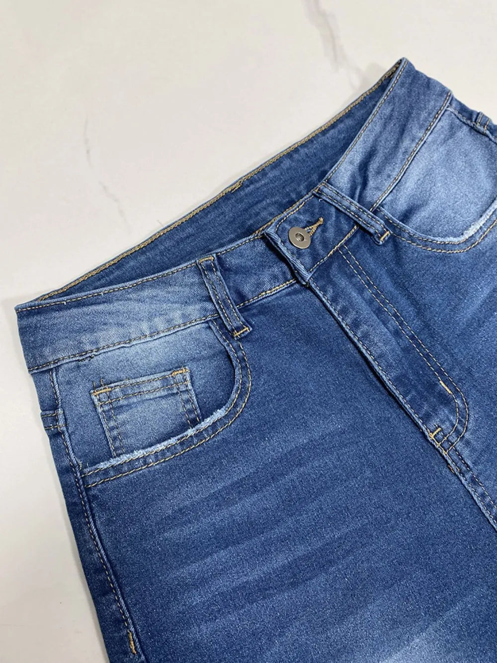 High Rise Rolled Straight Leg Jeans 