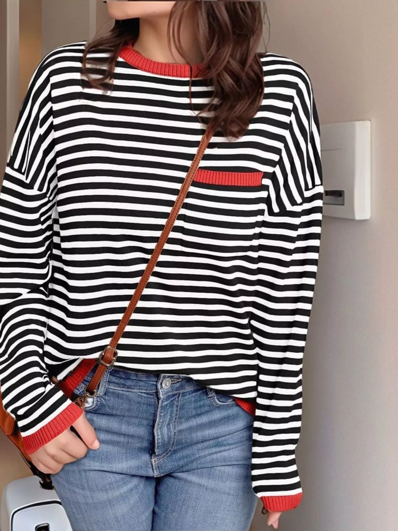 Striped Round Neck Long Sleeve Knit Top 