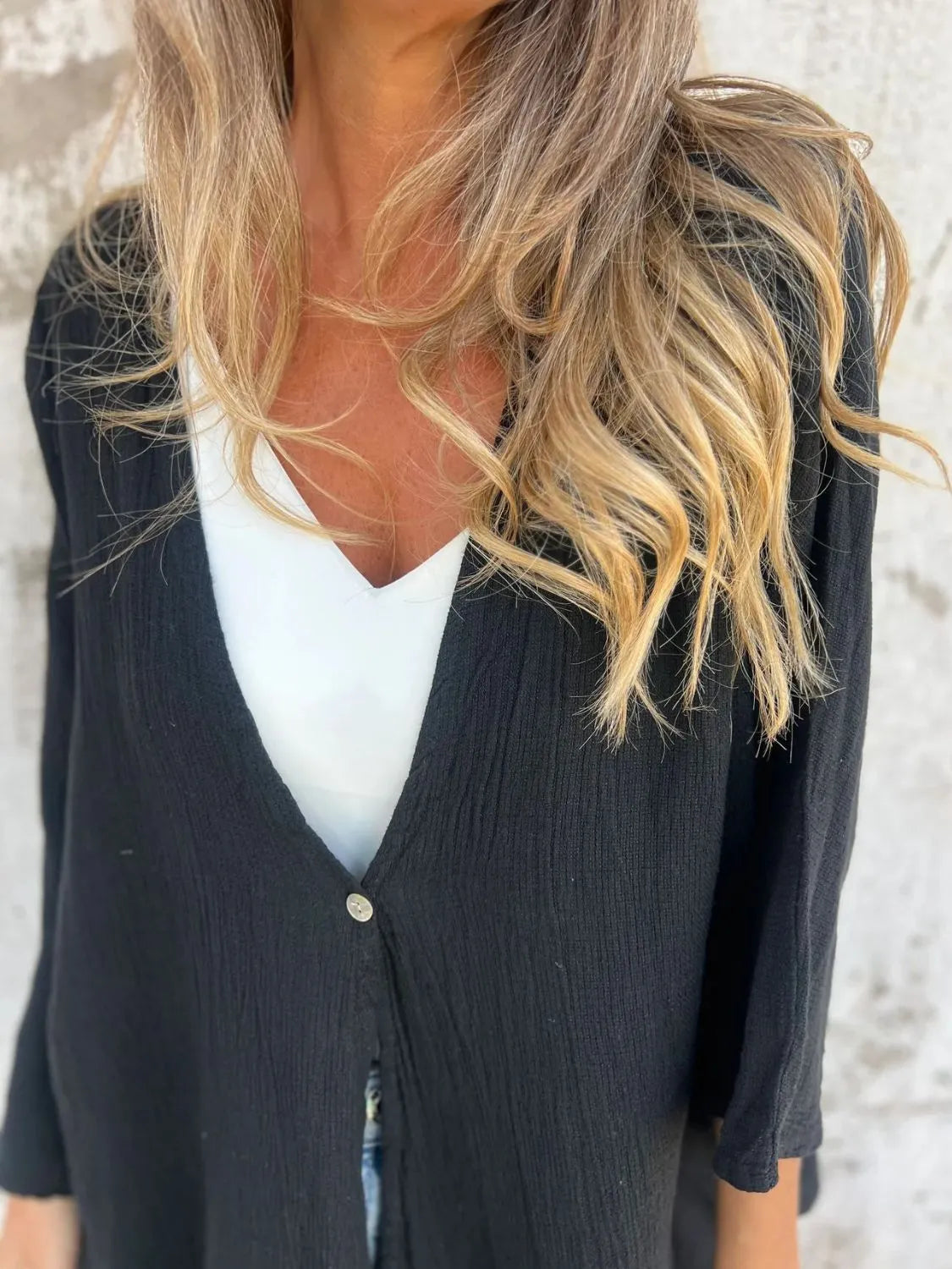 Full Size One Button Long Sleeve Shirt Plus Size 