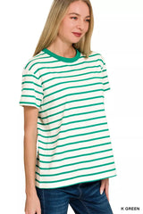Zenana Striped Round Neck Short Sleeve T-Shirt 