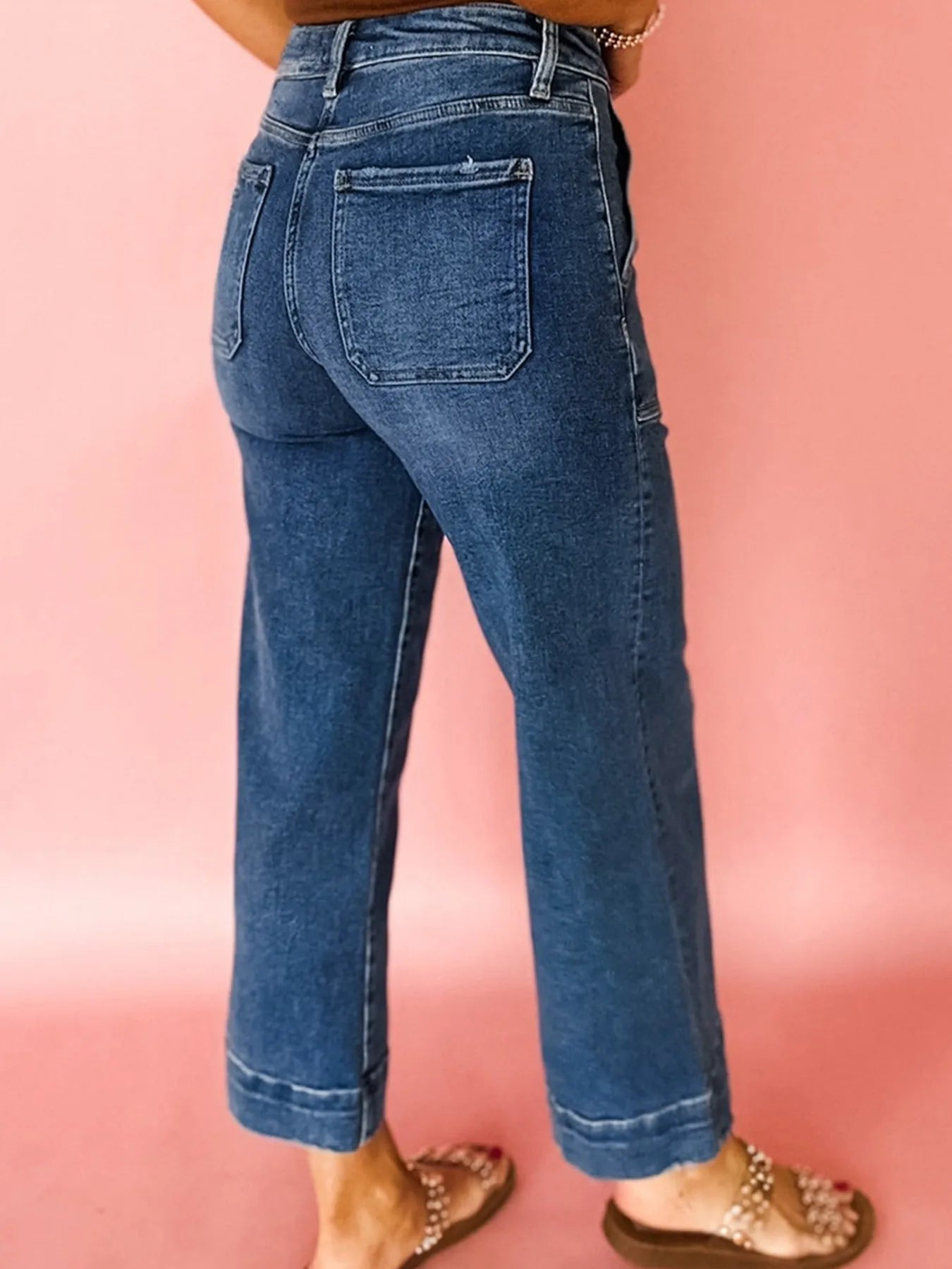 Cropped High Rise Wide Leg Jeans 