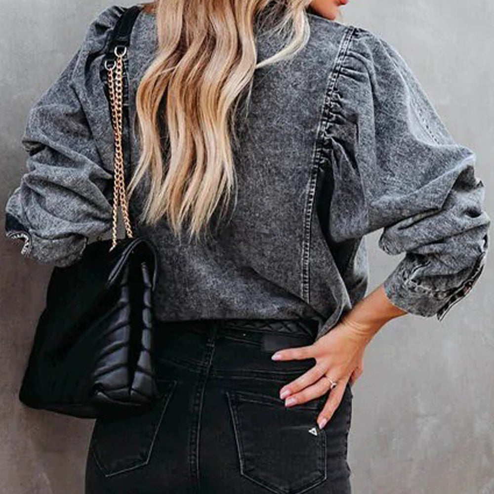 Collared Neck Buttoned Denim Shirt 