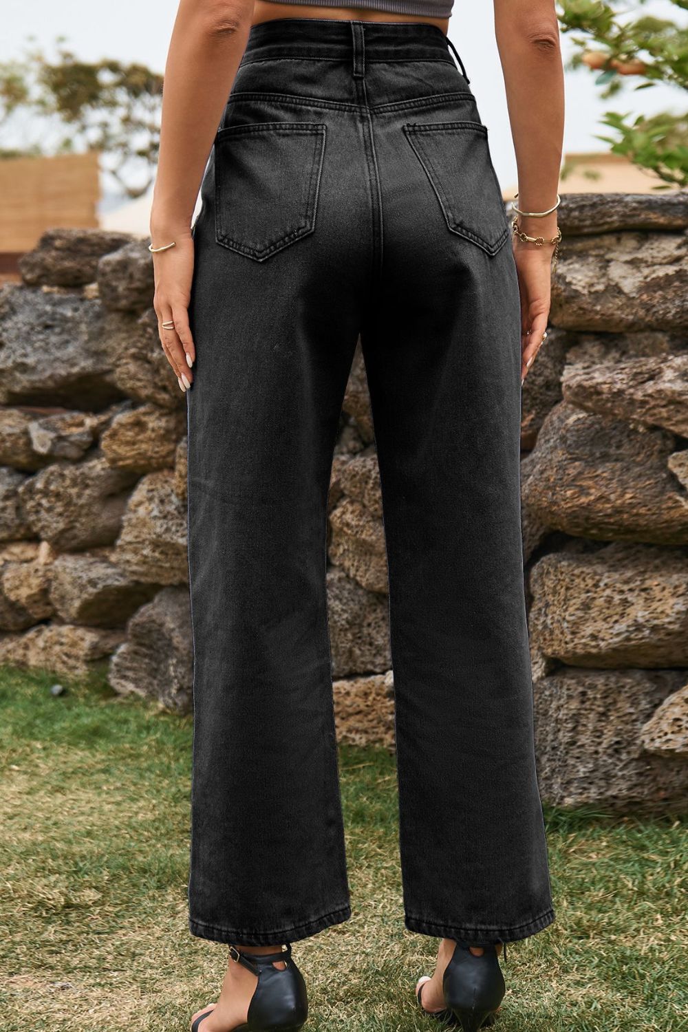 High Waist Loose Fit Ankle Slit Jeans 