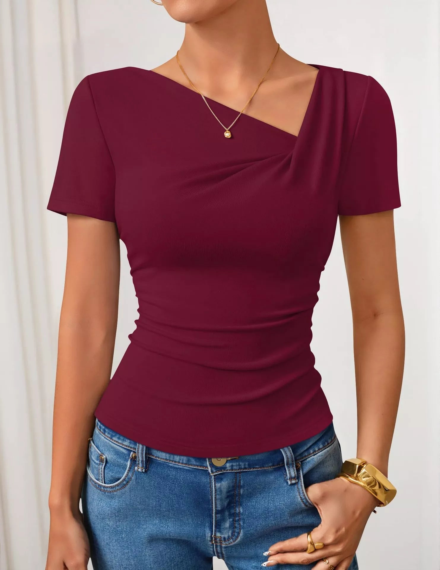 Asymmetrical Neckline Fitted T-Shirt 