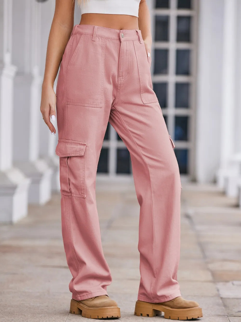 Straight Denim Cargo Pants 