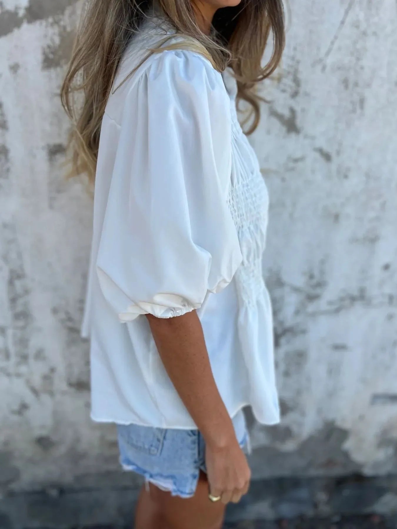 Full Size Smocked Puff Sleeve Blouse Plus Size 