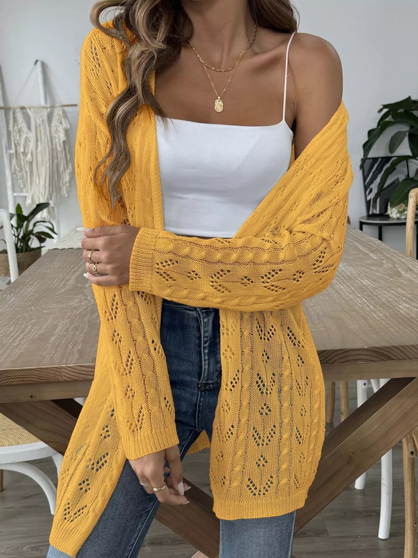 Openwork Open Front Knit Cardigan 
