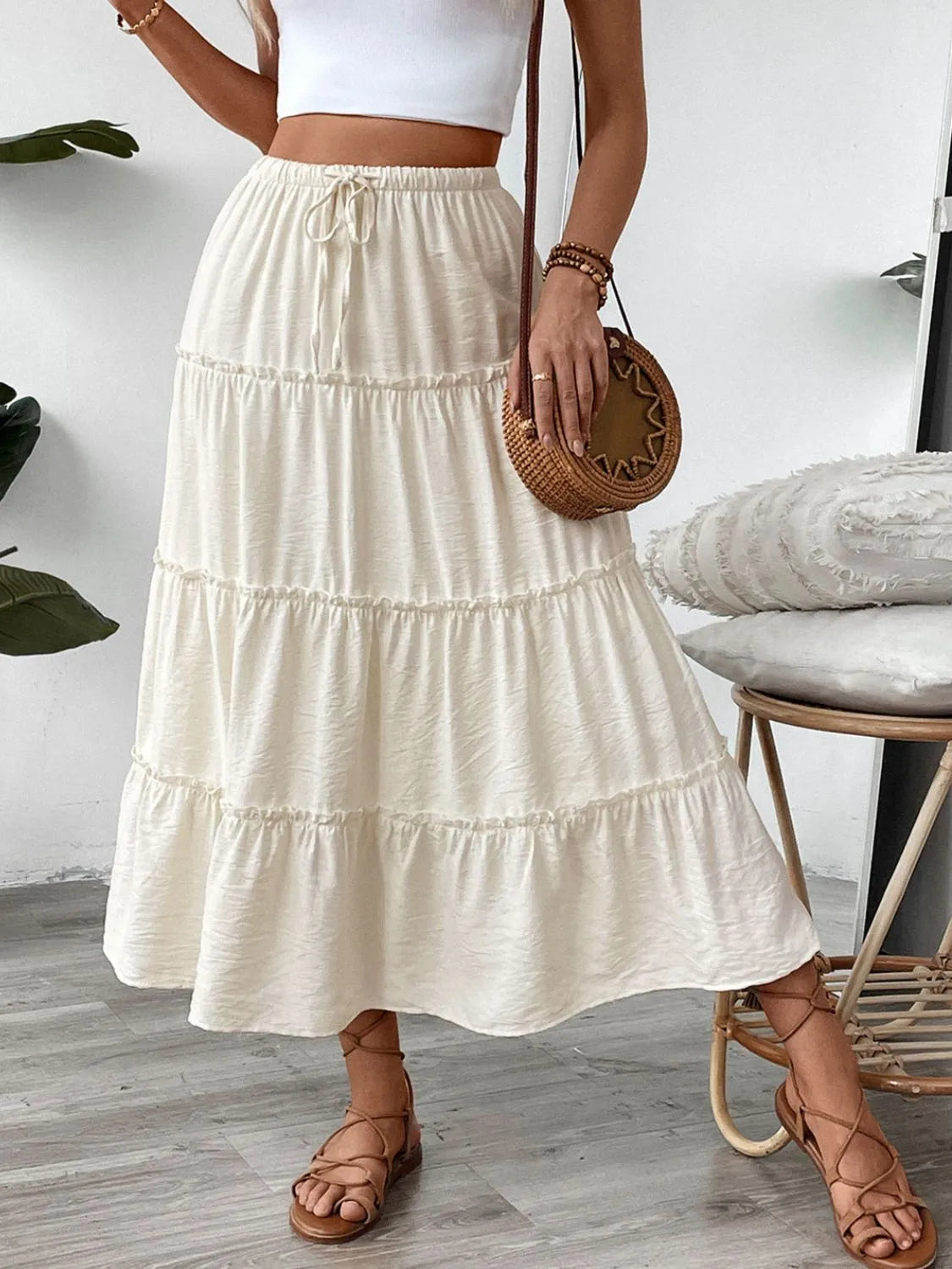 Drawstring Frill Tiered Skirt 