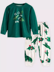 Children's Dinosaur Print Round Neck Pajama Set 