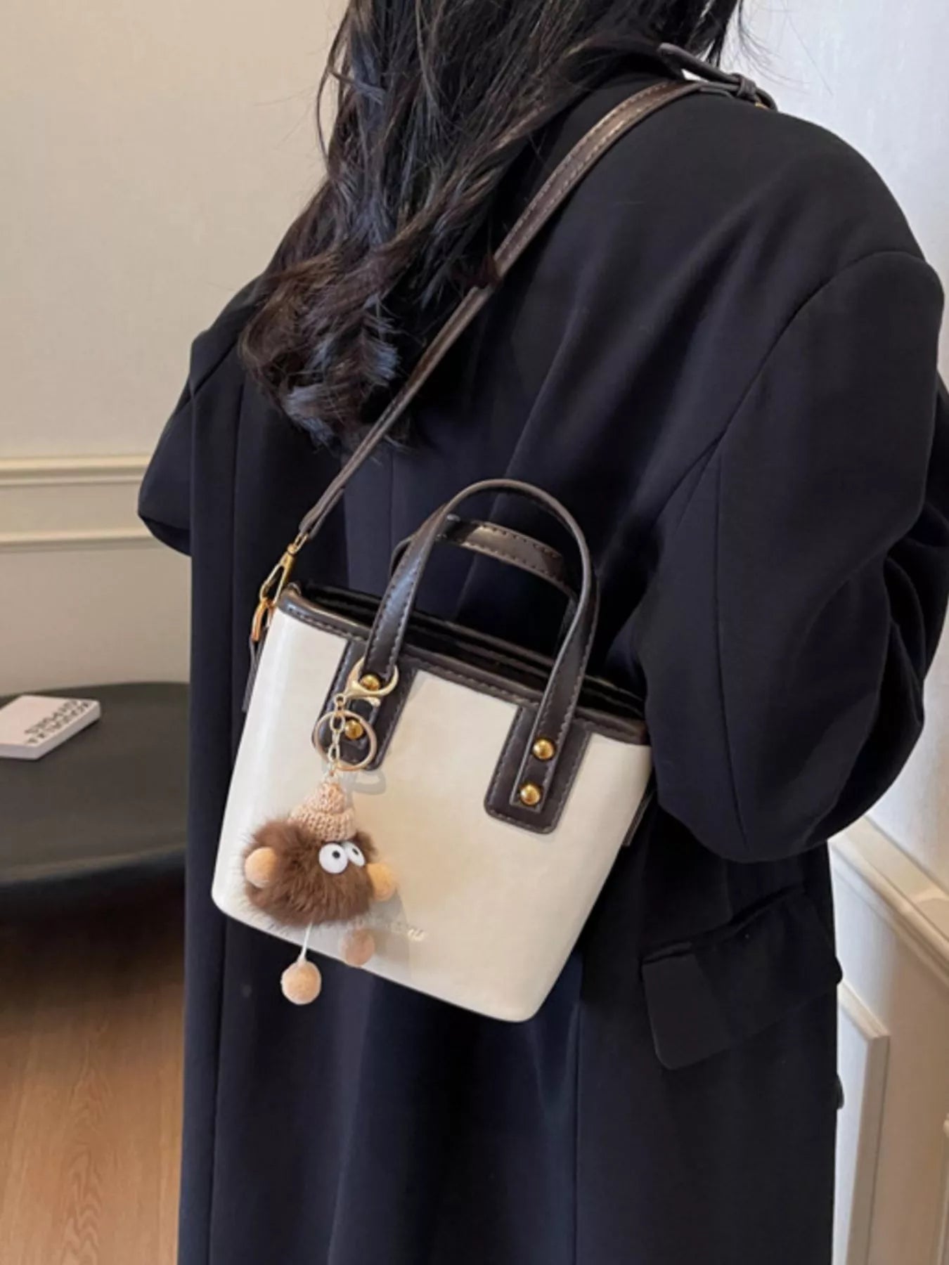 Leather Crossbody Bag with Charm 