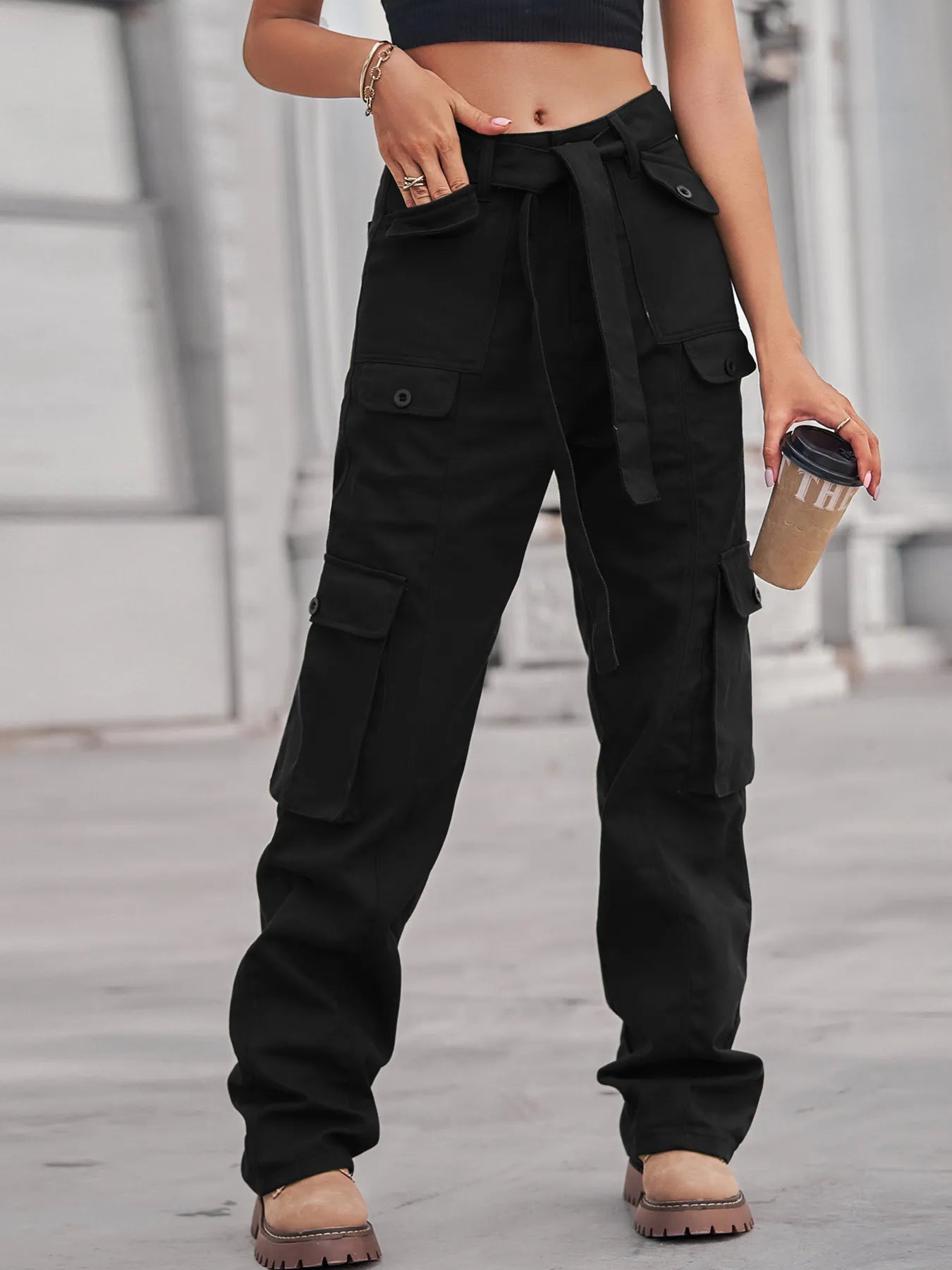High-Waisted Multi-Pocket Cargo Jeans 
