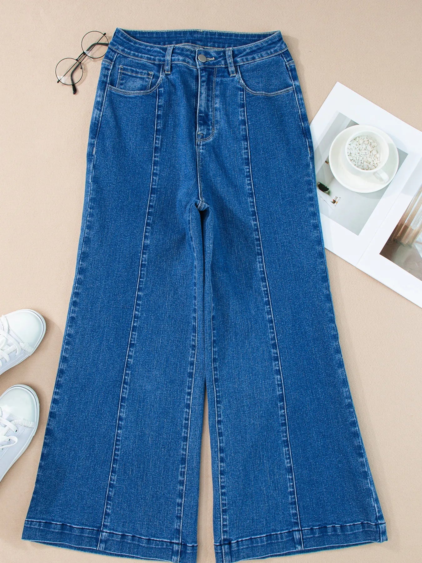Seam Detail Flared Bottom Ankle Length Jeans 