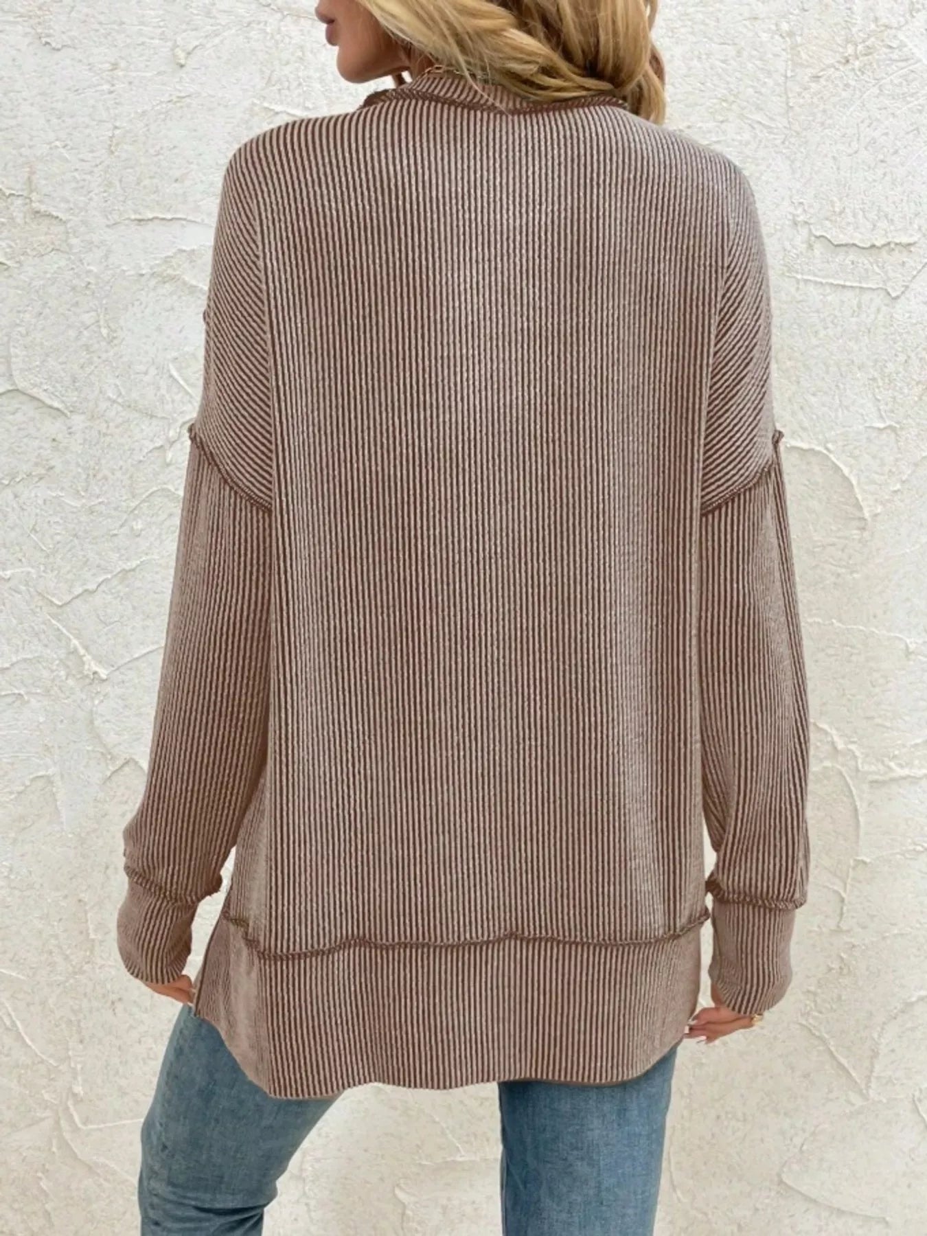 Side Slit Round Neck Dropped Shoulder Sweatshirt 