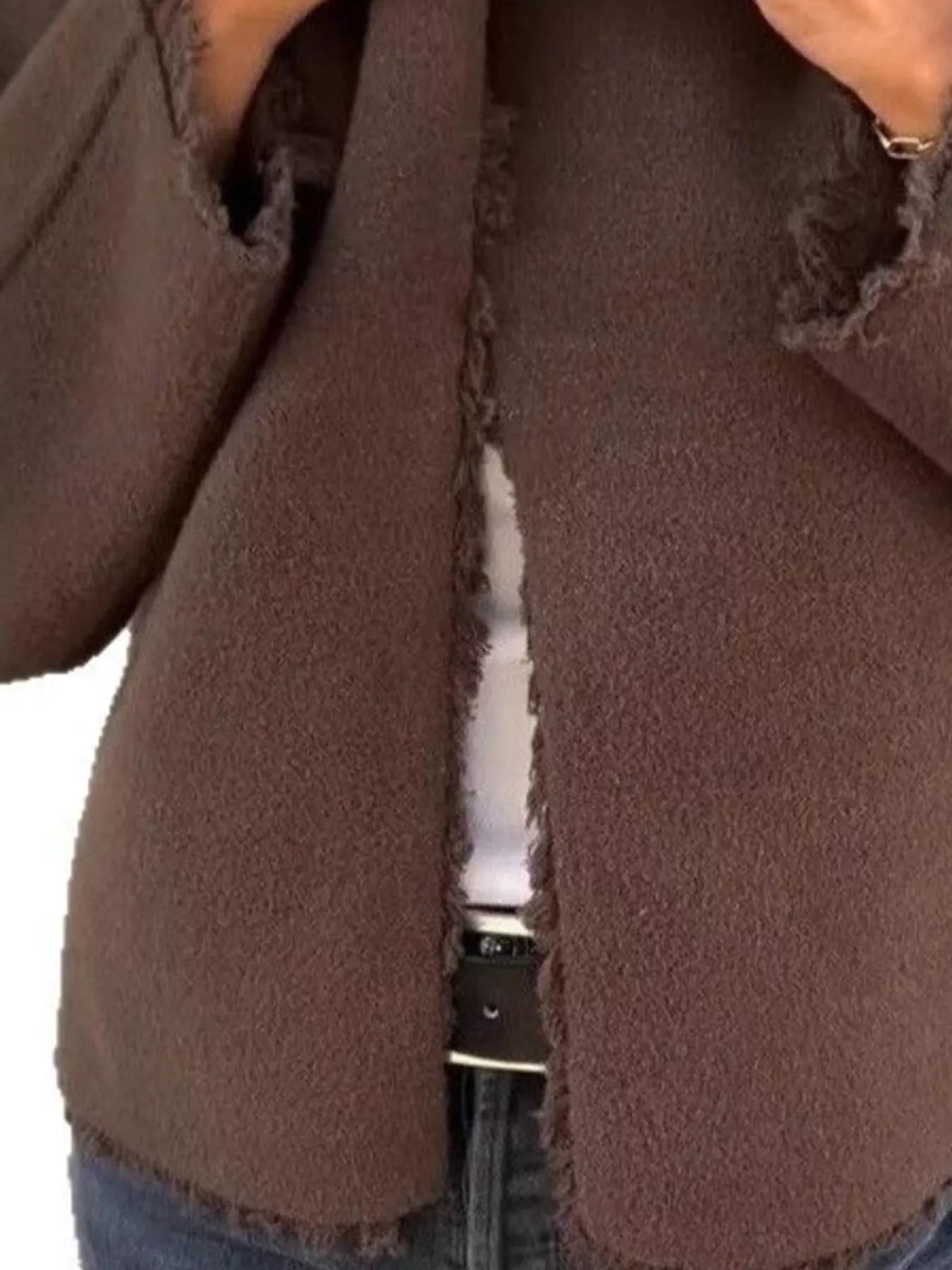 Full Size One Button Frayed Edge Cardigan Plus Size 