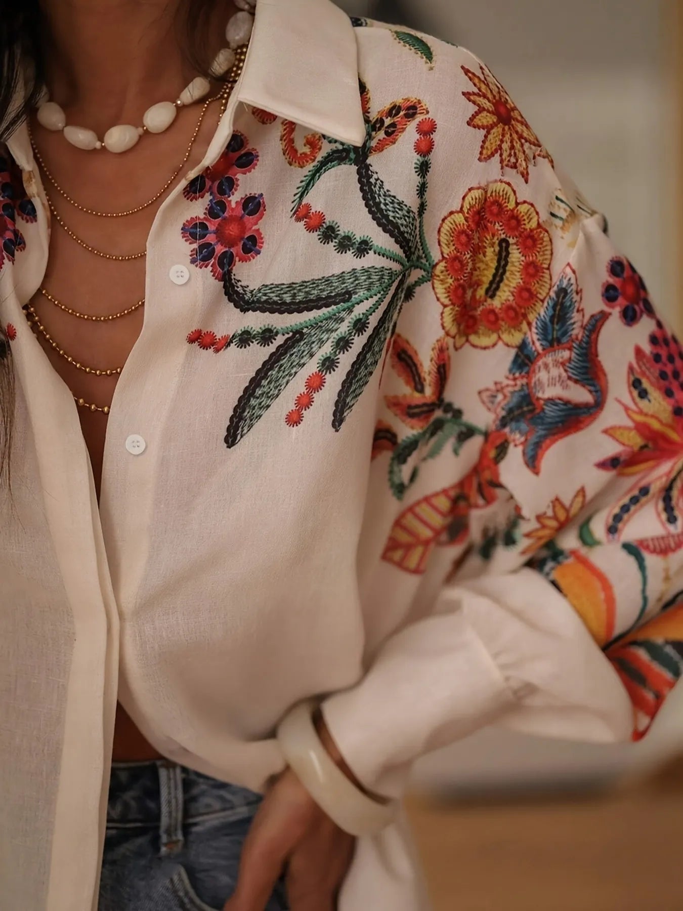 Floral Button Up Long Sleeve Shirt 