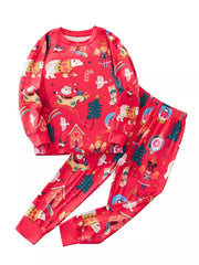 Children's Christmas Print Round Neck Top and Pants Pajama Set 