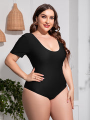 Plus Size Scoop Neck Short Sleeve One-Piece Swimsuit 