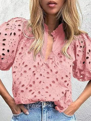 Eyelet Embroidered Puff Sleeve Blouse 