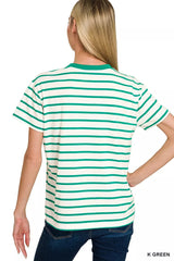 Zenana Striped Round Neck Short Sleeve T-Shirt 