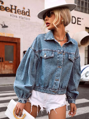 Collared Neck Dropped Shoulder Denim Top 