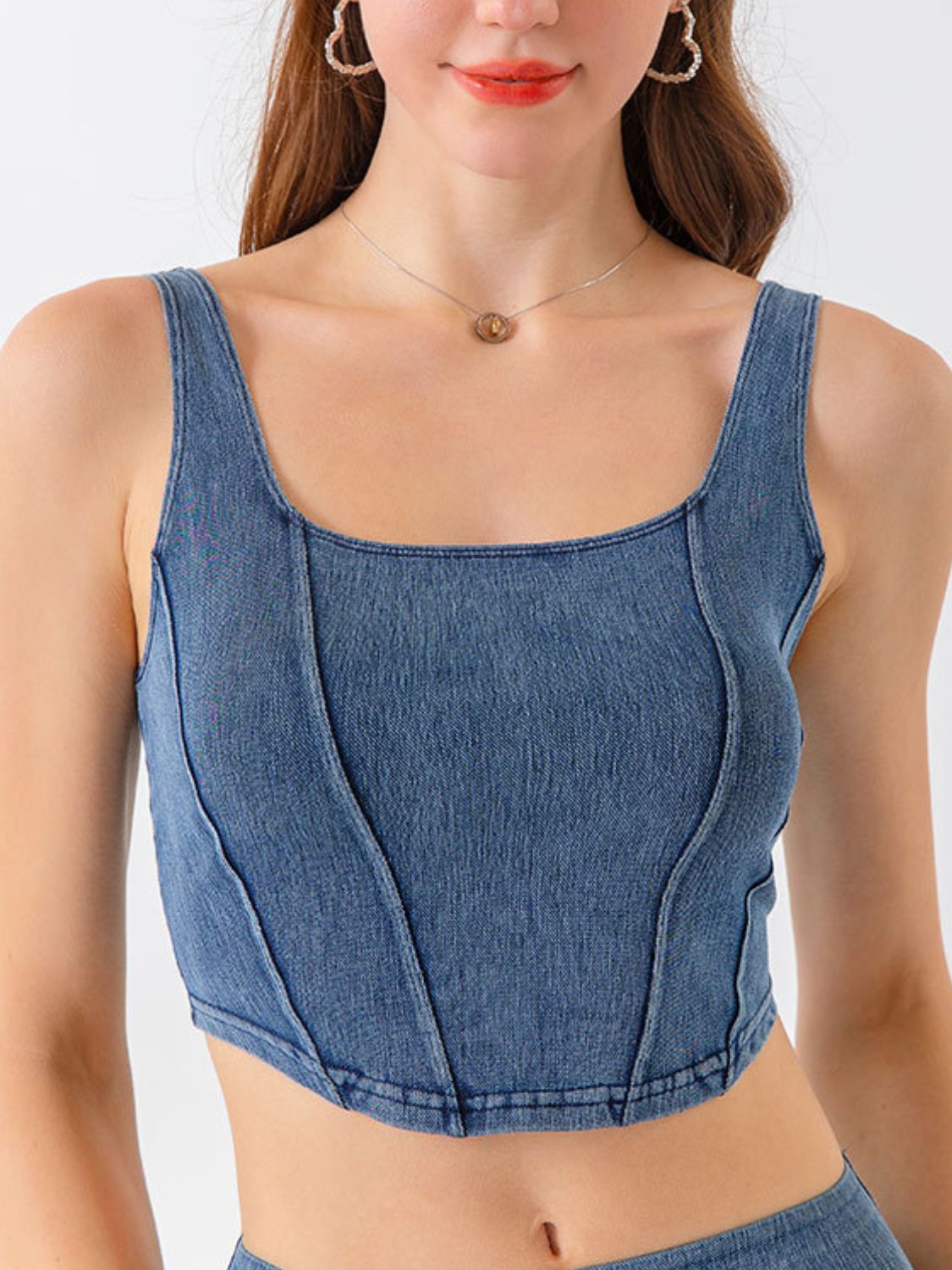 Seam Detail Cropped Denim Tank 