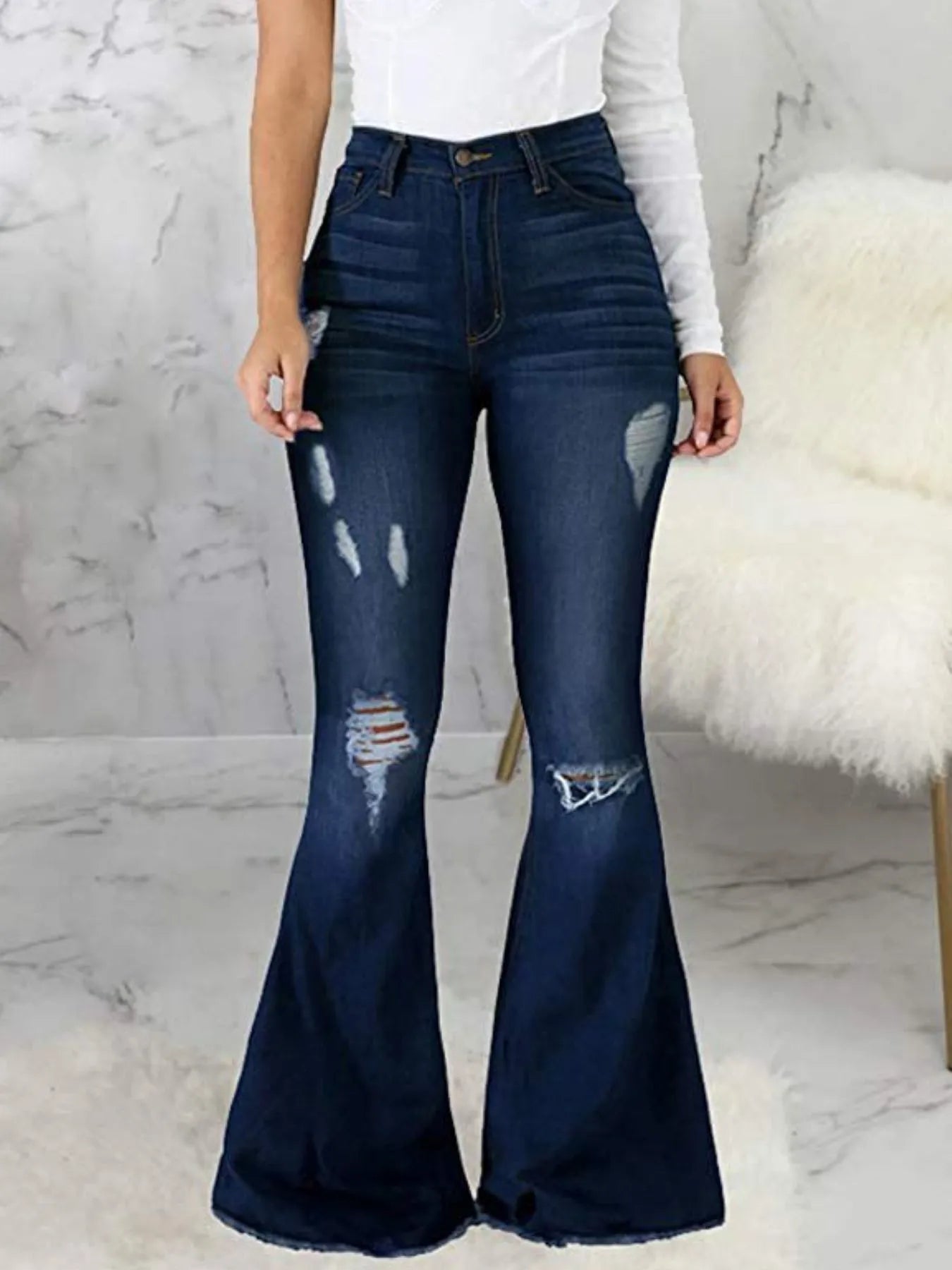Full Size Distressed Raw Hem Flare Jeans Plus Size 