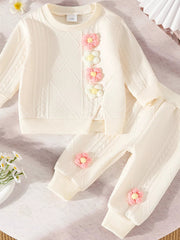 Children's Flower Textured Top and Pants Set 