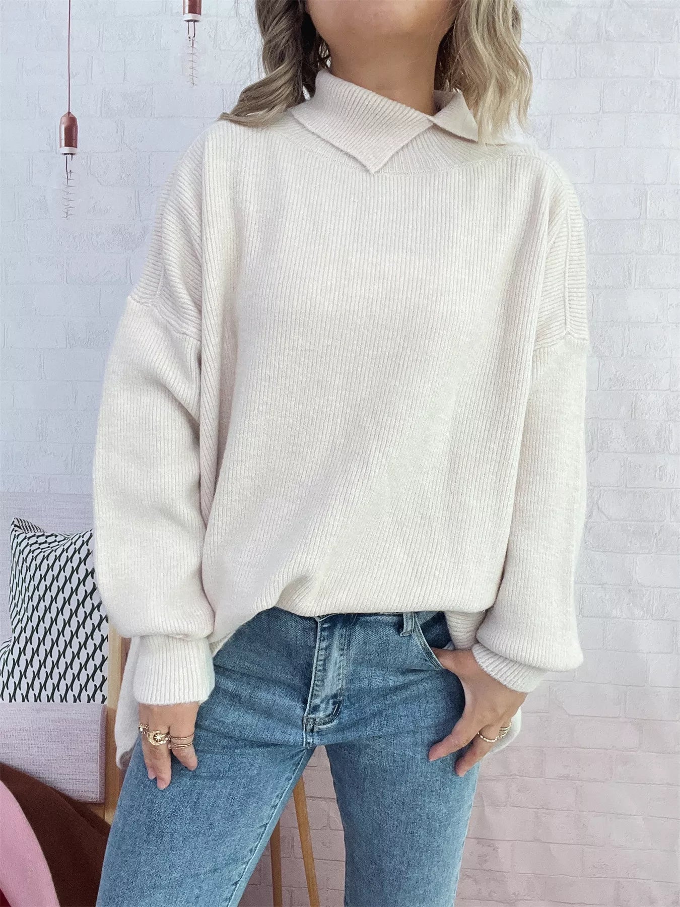 Slit Turtleneck Long Sleeve Sweater 