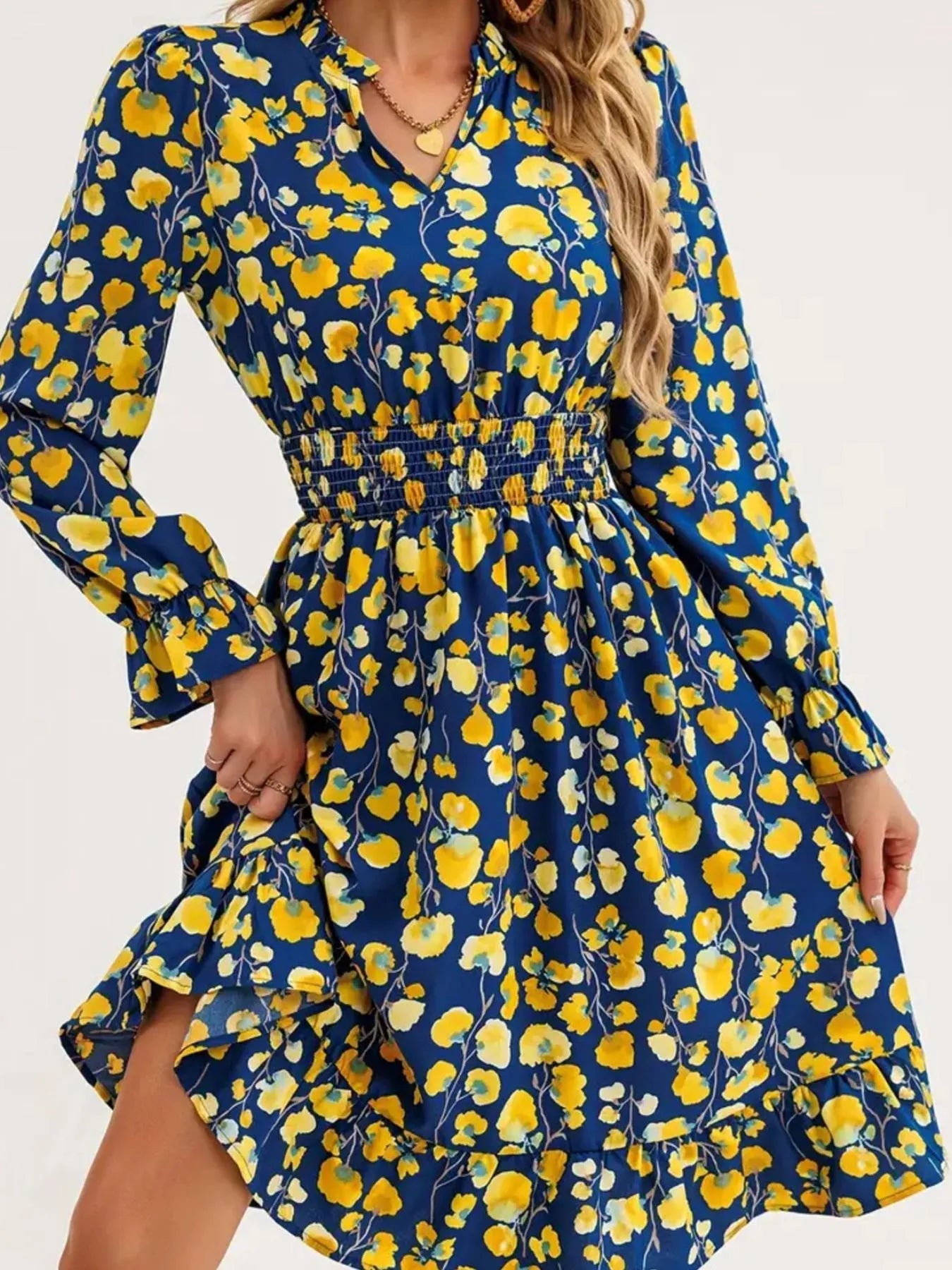 Floral Print Flounce Sleeve Ruffle Hem Dress 