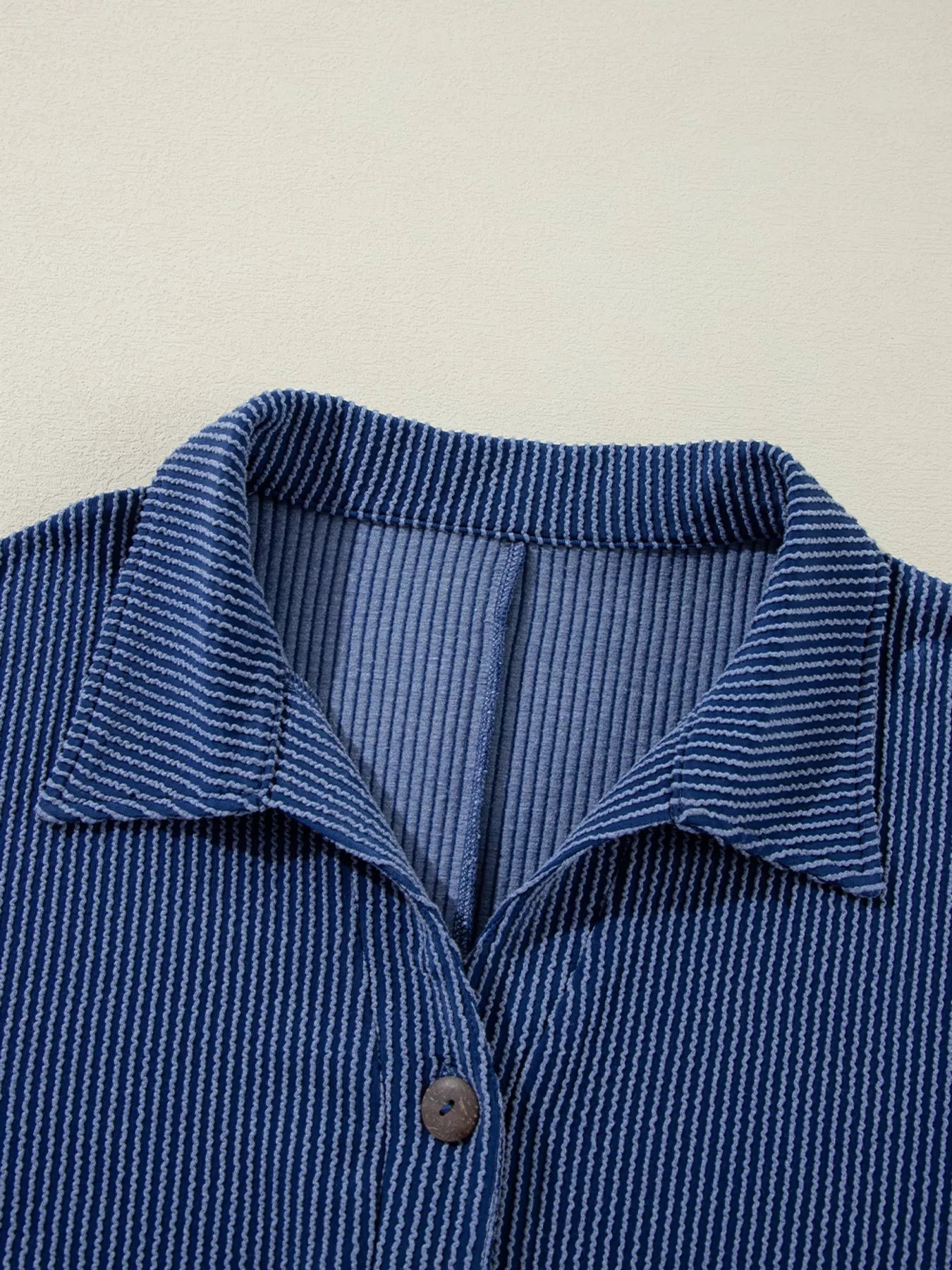 Oversized Twist Ribbed Collared Henley Top with Roll Up Sleeve 