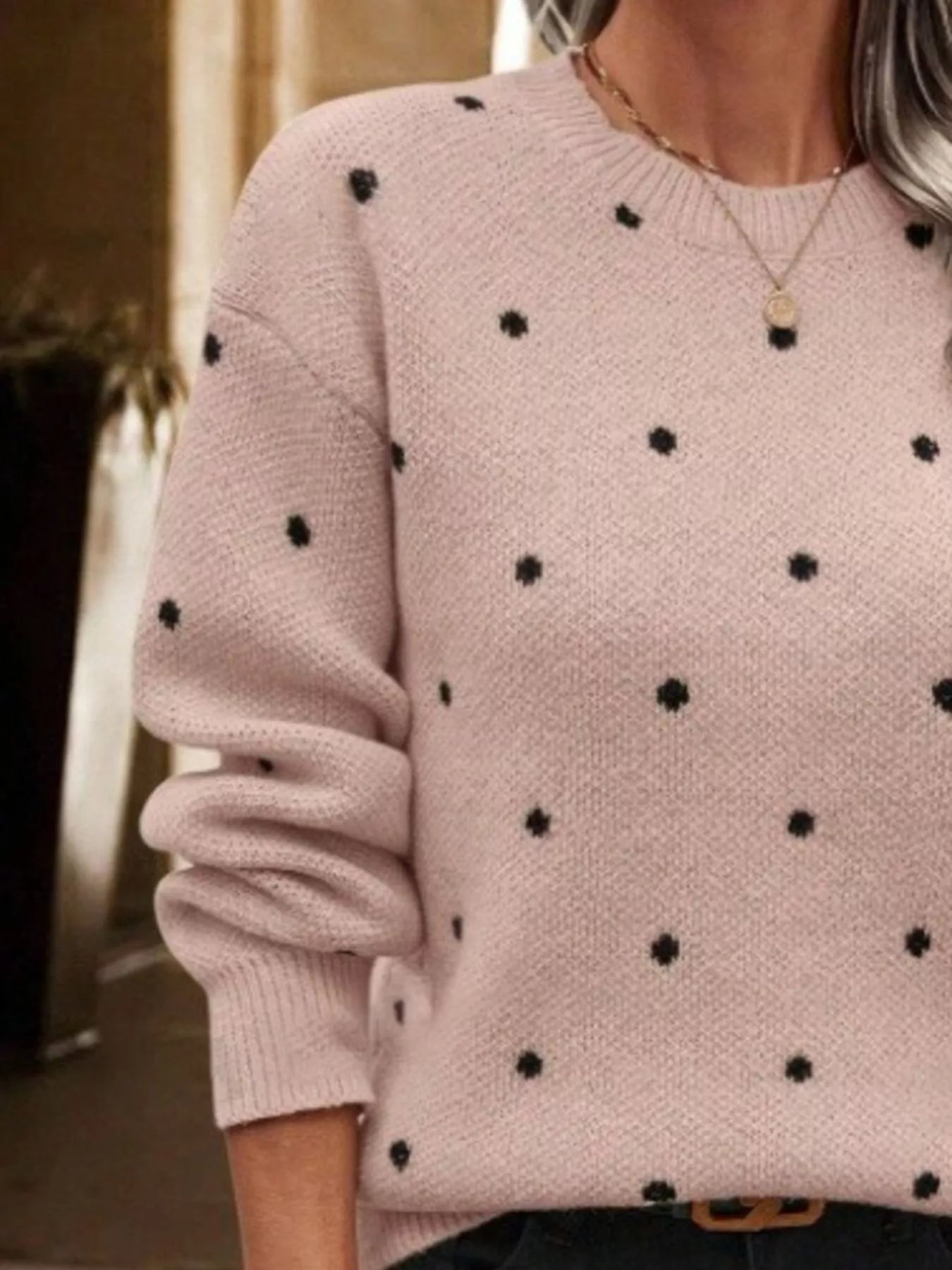 Polka Dot Round Neck Sweater 