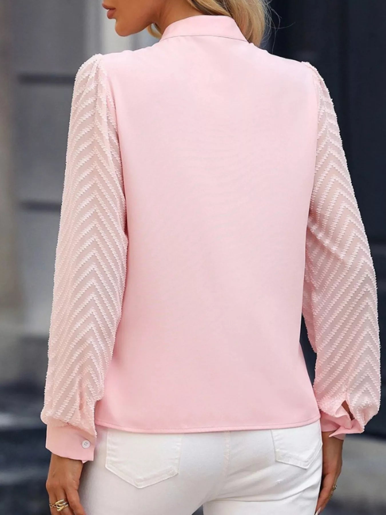 Notched Long Sleeve Blouse 