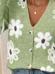 Floral Print Button-Up Knit Cardigan 