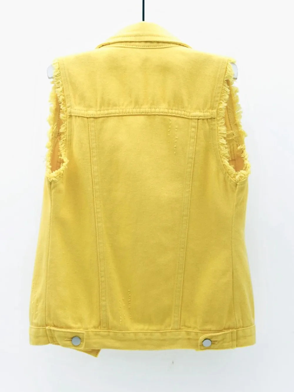 Full Size Button Down Raw Hem Sleeveless Denim Jacket Plus Size 