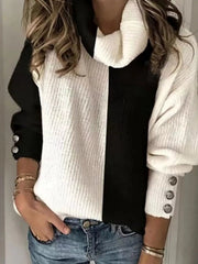 Full Size Two-Tone Turtleneck Long Sleeve Sweater Plus Size 