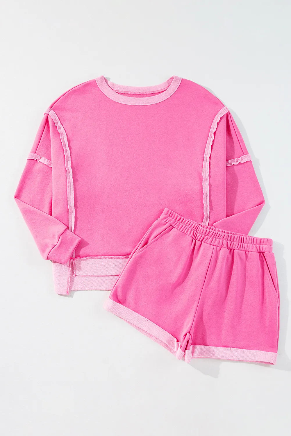 High-Low Round Neck Top and Shorts Set Trendsi
