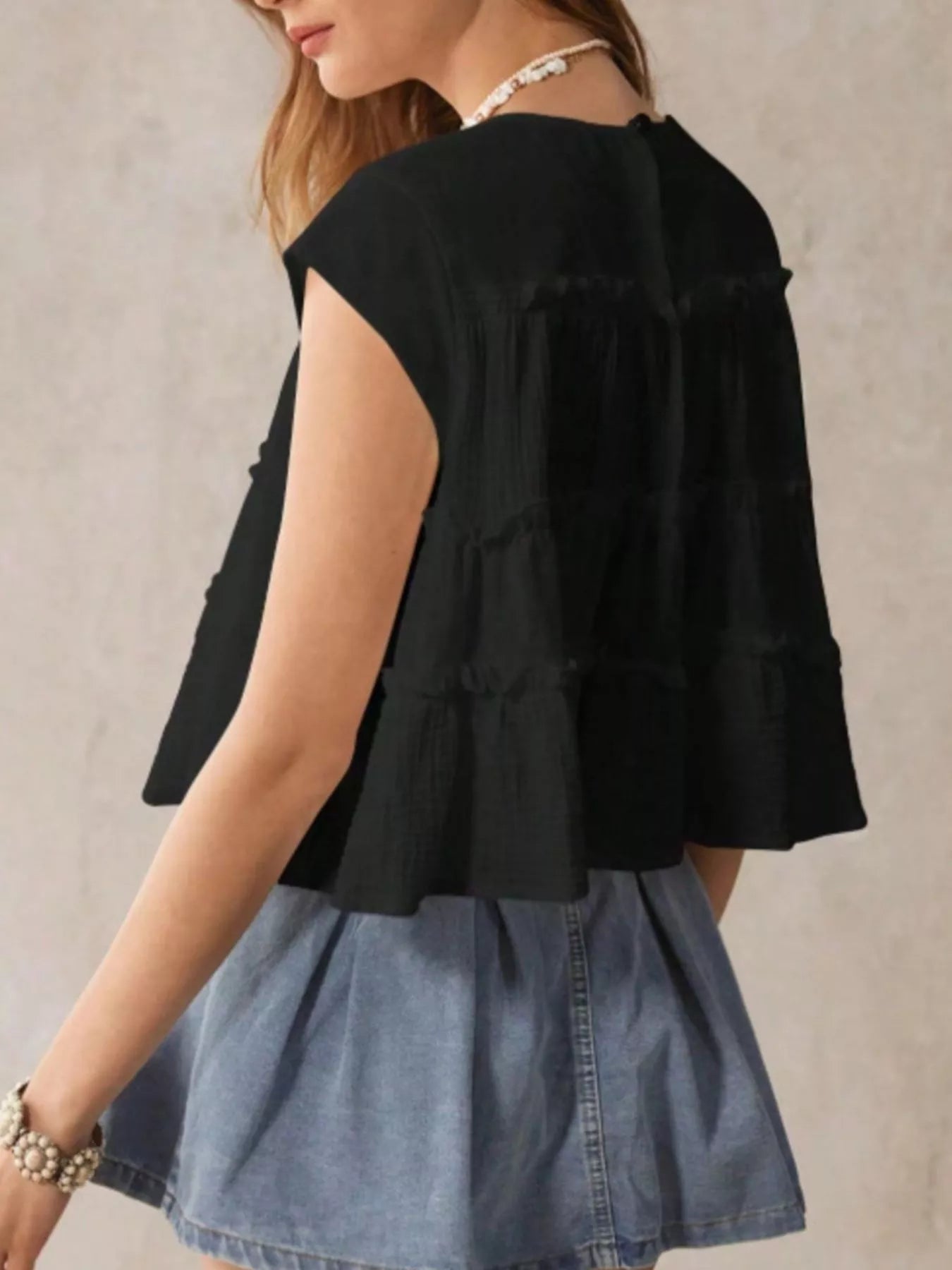 Tiered Cap Sleeve Blouse 
