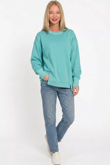 Zenana Pigment Dye Exposed-seam Fleece Sweatshirt 