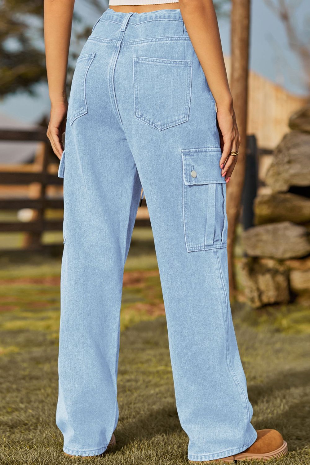 Loose Fit Drawstring Jeans with Pocket 