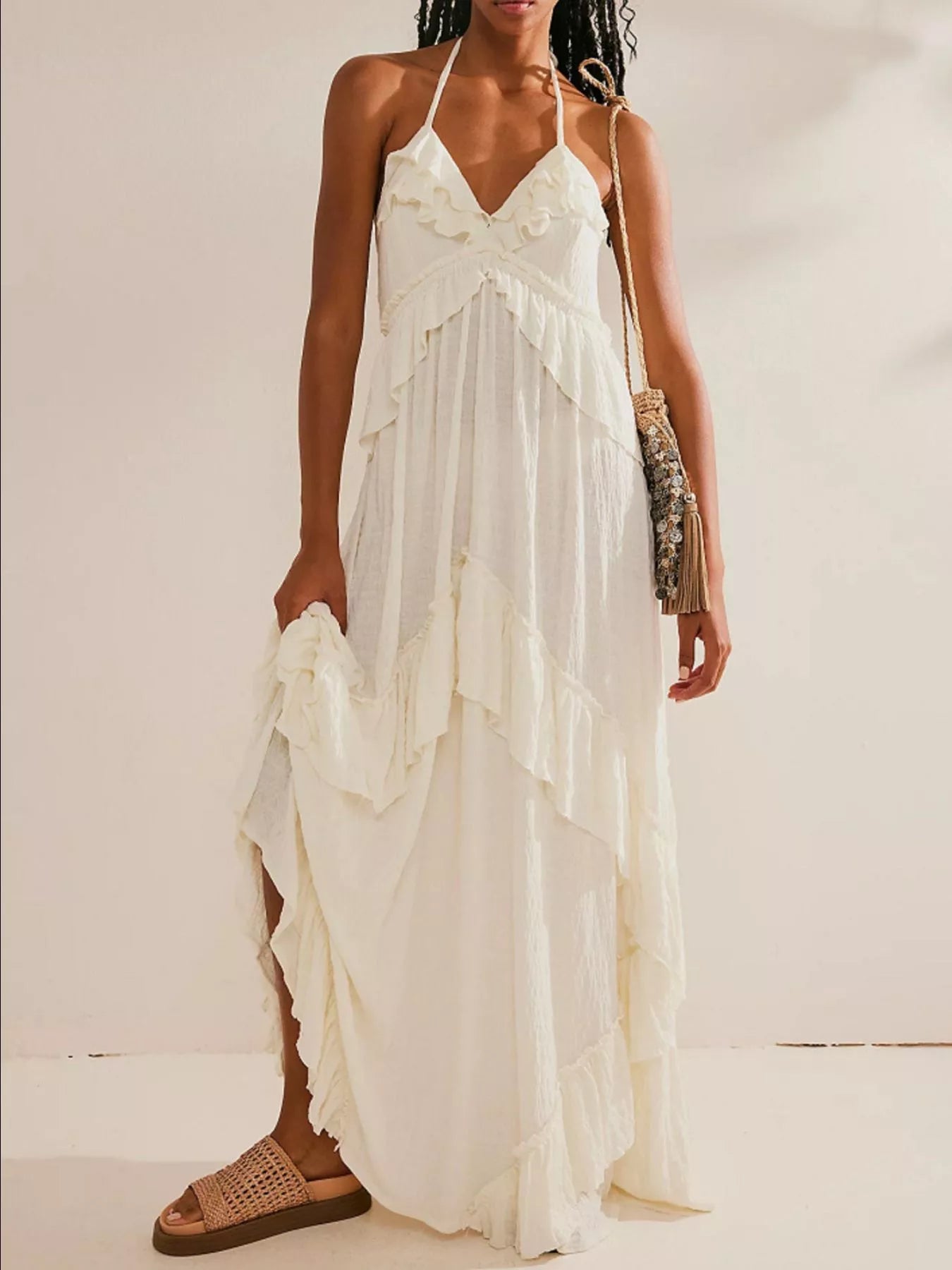 Ruffled Halter Neck Maxi Dress 