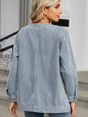 Pocketed V-Neck Button Up Denim Jacket 