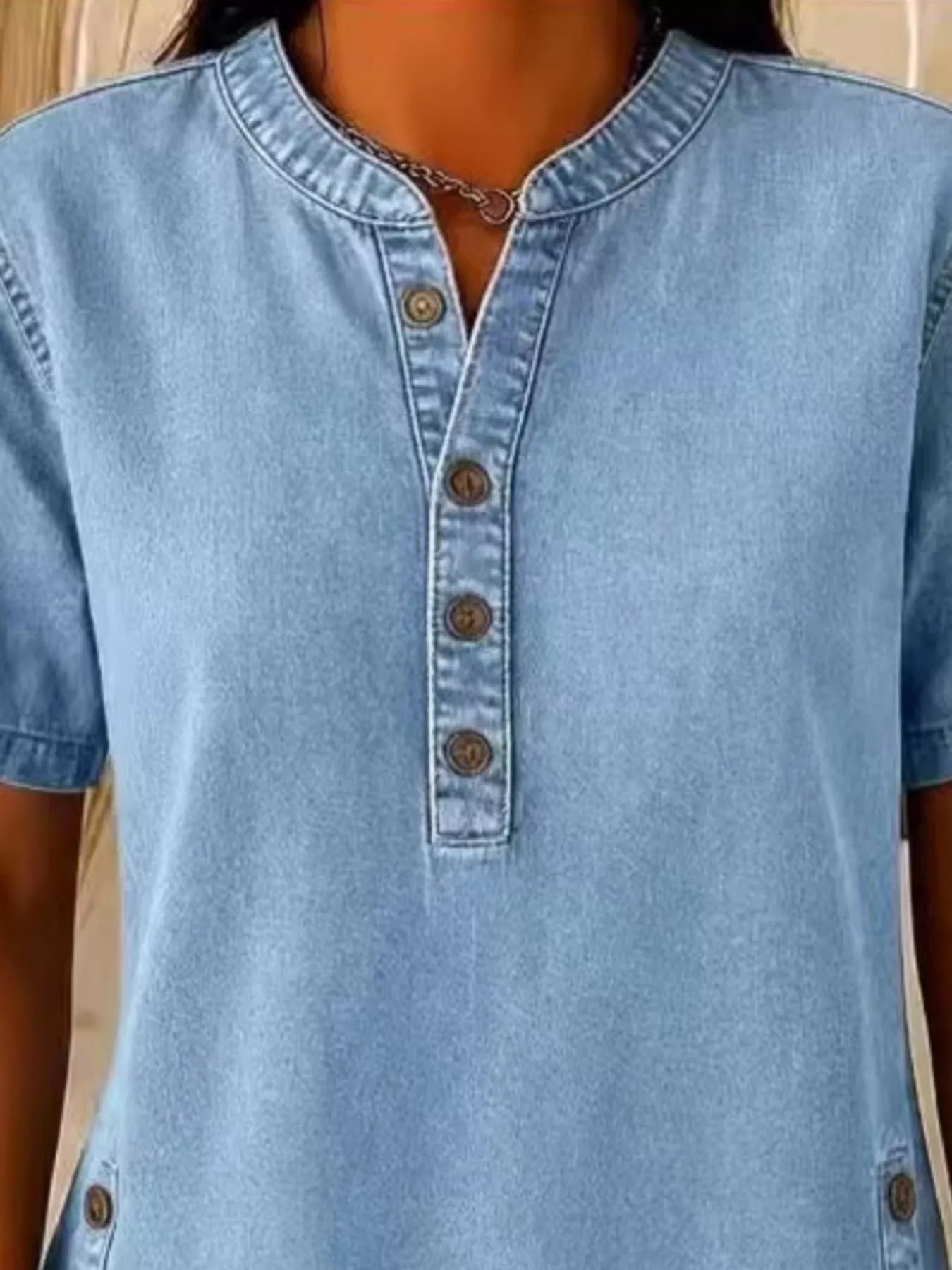 Full Size Button Detail Short Sleeve Blouse Plus Size 