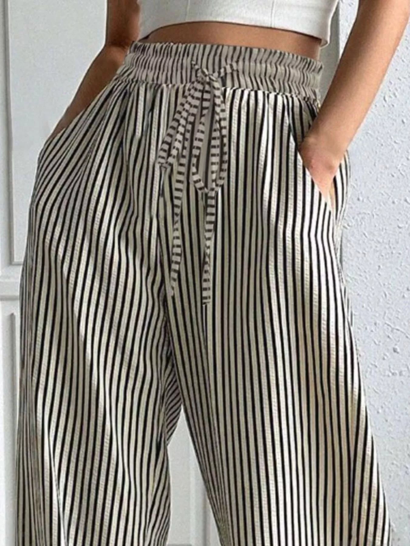 Striped High-Waisted Wide Leg Pants 