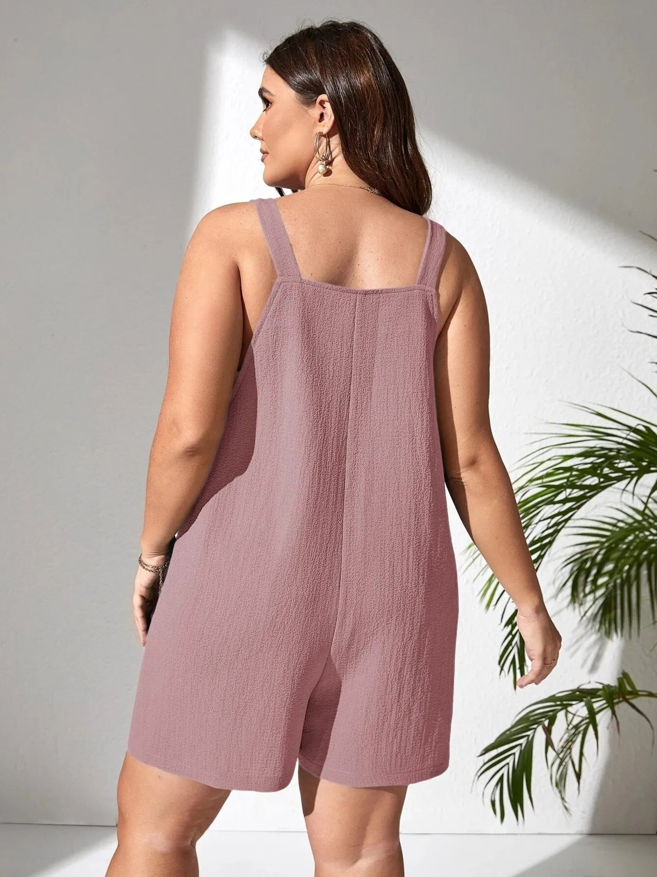 Plus Size Knotted Strap Romper with Pockets 