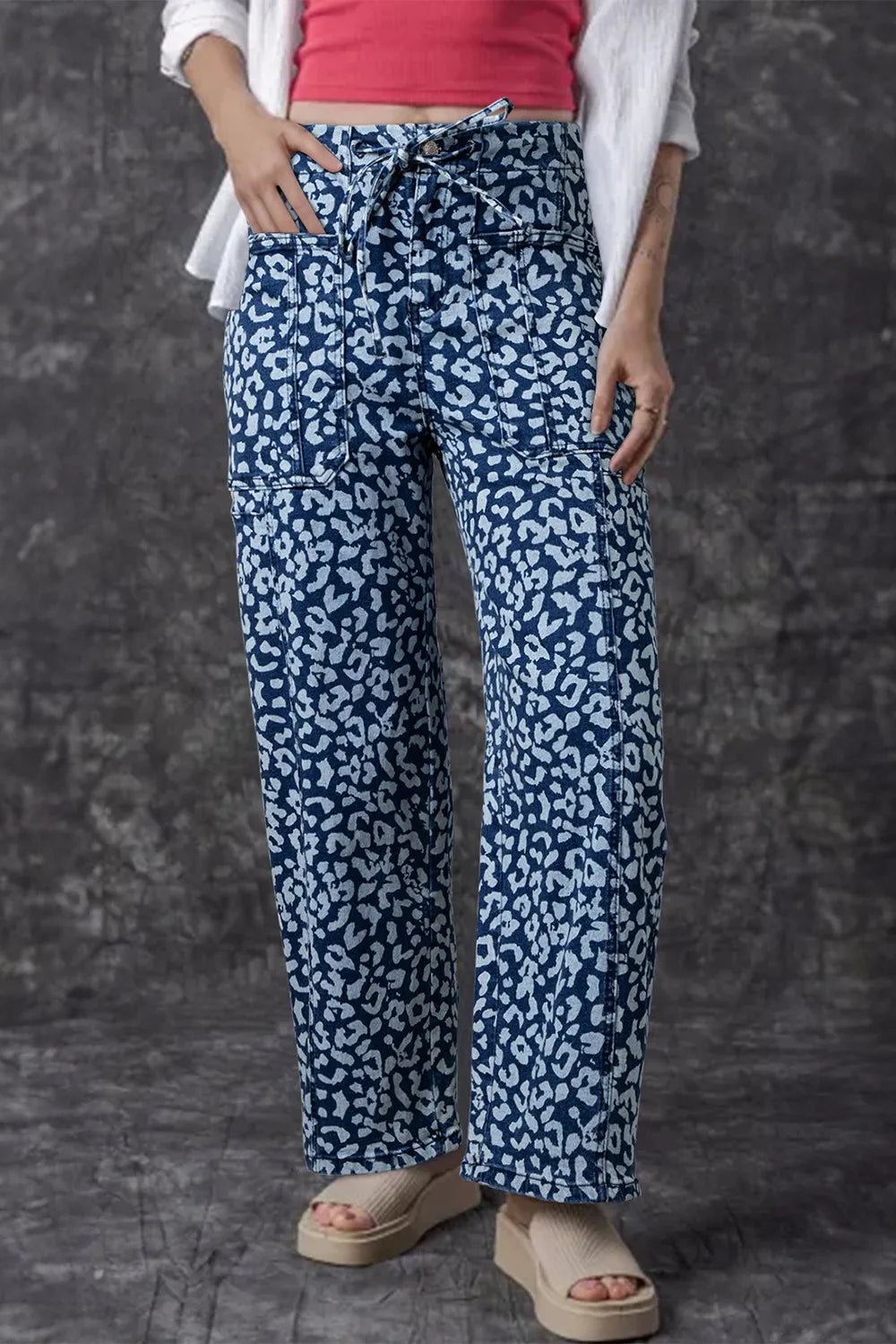 Leopard Print Wide Leg Jeans 